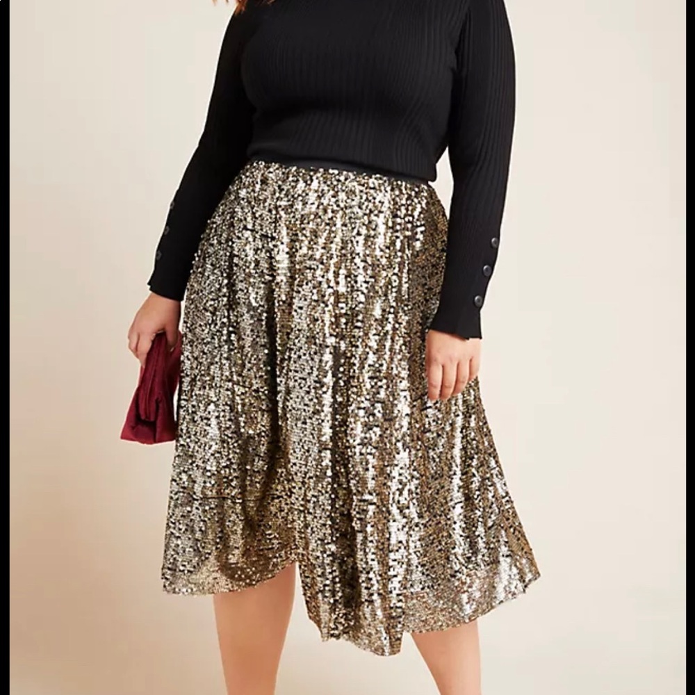 Anthropologie Maeve Orleans Sequined Midi Skirt